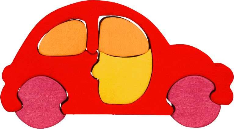 Fauna Dřevěné vkládací puzzle z masivu malé auto červené
