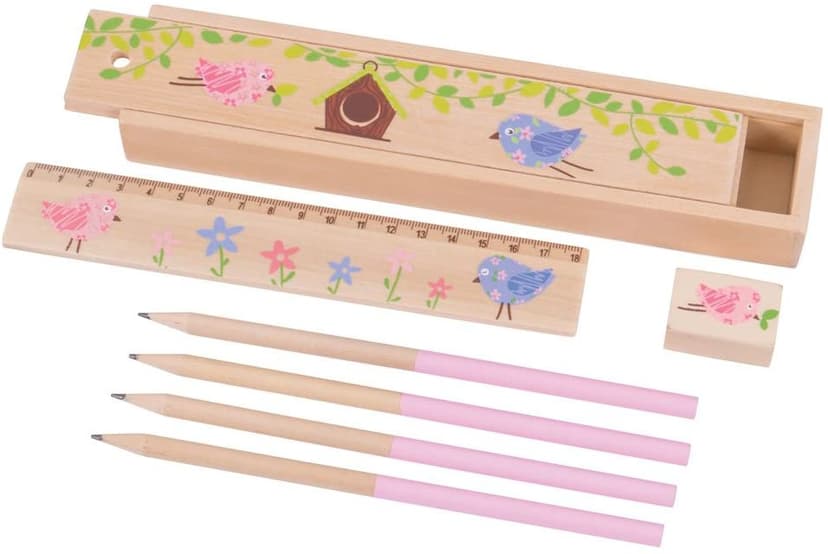 Bigjigs Toys dřevěný penál ptáčci 1ks růžová