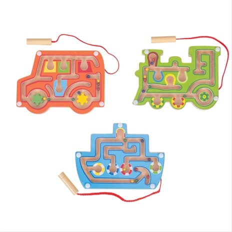 Bigjigs Toys Dřevěný magnetický labyrint Modré letadlo