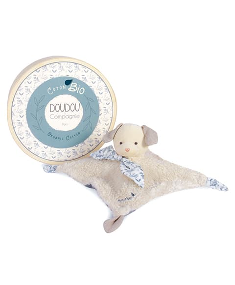 Doudou Dárková sada - Plyšový králíček s béžovou dečkou z  BIO bavlny 25 cm
