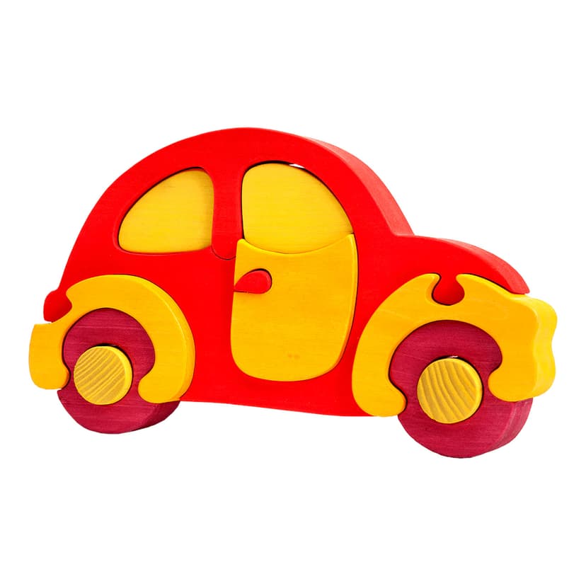 Fauna Dřevěné vkládací puzzle z masivu auto červené brouk