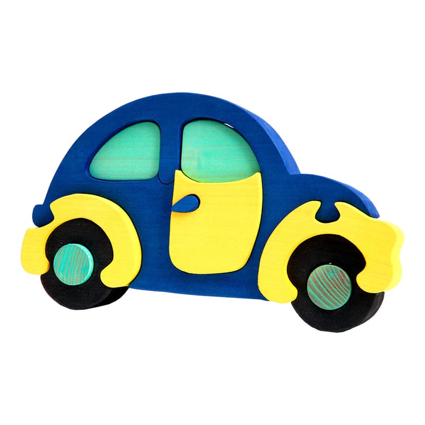 Fauna Dřevěné vkládací puzzle z masivu auto modré brouk