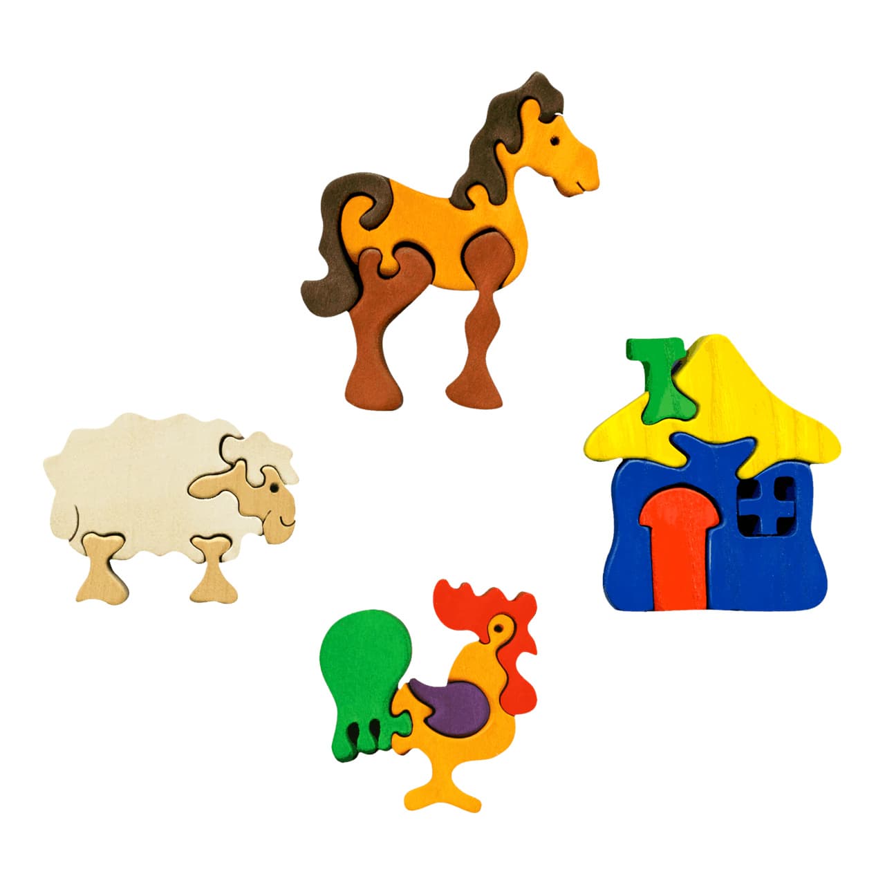 Fauna Dřevěné vkládací puzzle z masivu sada farma 4 ks