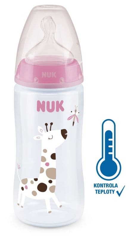 NUK FC+ láhev s kontrolou teploty 300 ml BOX - Flow Control savička 1 ks růžová
