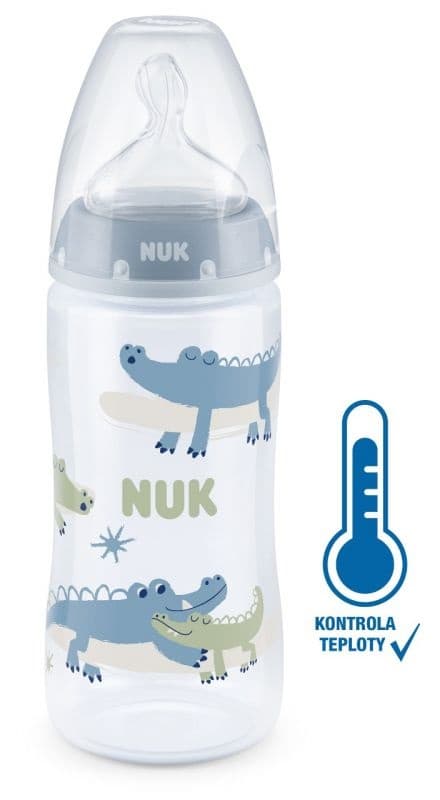 NUK FC+ láhev s kontrolou teploty 300 ml BOX - Flow Control savička 1 ks modrá