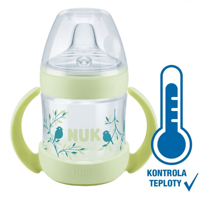 NUK Nature Sense lahvička na učení s kontrolou teploty (6-18m) 150 ml 1 ks zelená