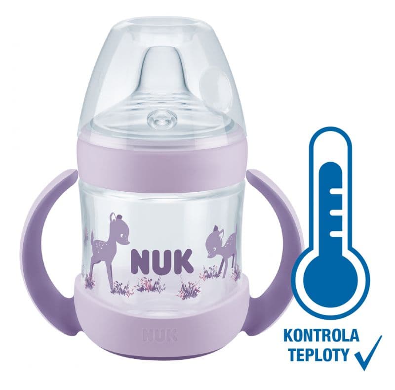 NUK Nature Sense lahvička na učení s kontrolou teploty (6-18m) 150 ml 1 ks fialová