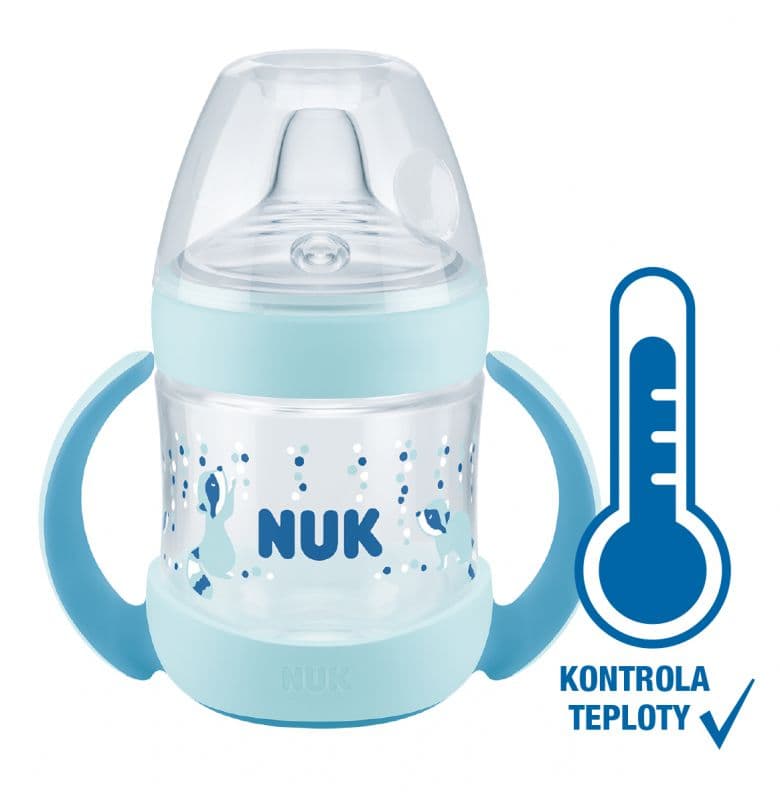 NUK Nature Sense lahvička na učení s kontrolou teploty (6-18m) 150 ml 1 ks modrá