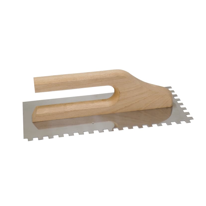 Racek hladítko, nerezové, zub 10 mm, s dřevěnou rukojetí, 280 x 130 mm